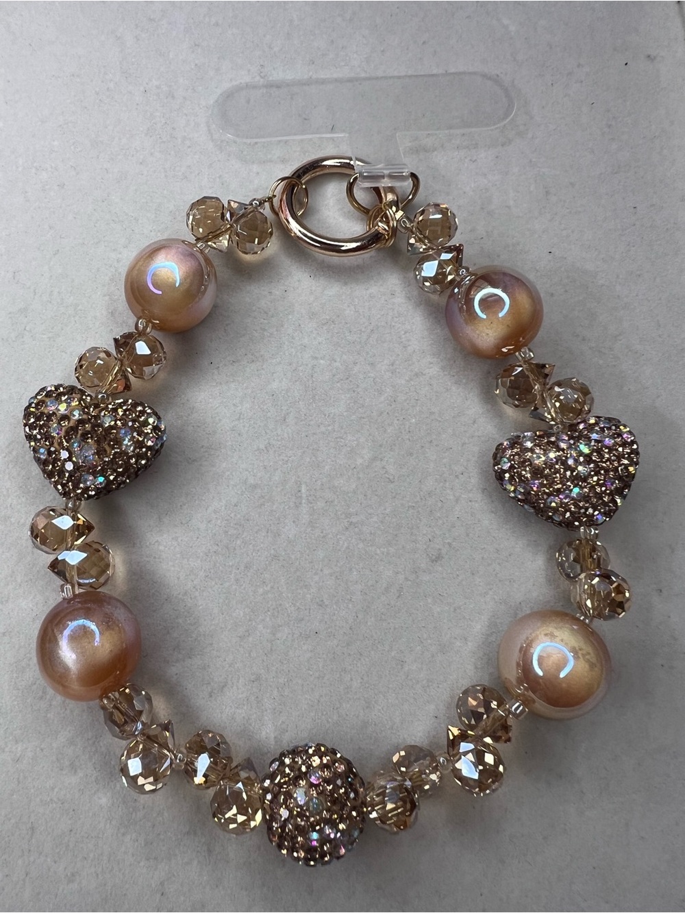 Gold-Tone Sparkling Heart & Pearl Phone Lanyard NWOT